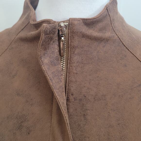 Chico's Size 2 US 12/14 Suede Moto Jacket Brown Faux Leather Western Minimalist - Picture 5 of 10